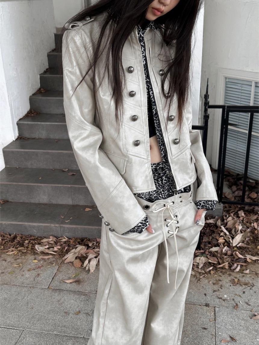 FULLTIDE Leather Leopard Napoleon Jacket