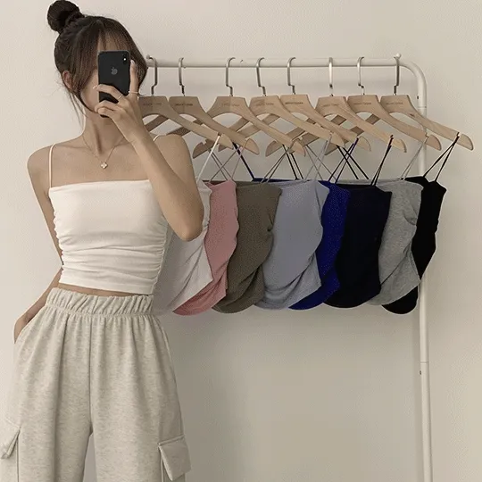 [여름 필수 나시/캡내장/길이선택] 커스텀 베이직 기본 무지 옆 셔링 이너 크롭 나시 슬리브리스 9color