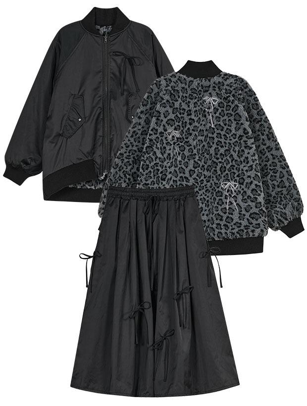 SET-UP (MA-1 JACKET +  SATIN RIBBON SKIRT)_BLACK