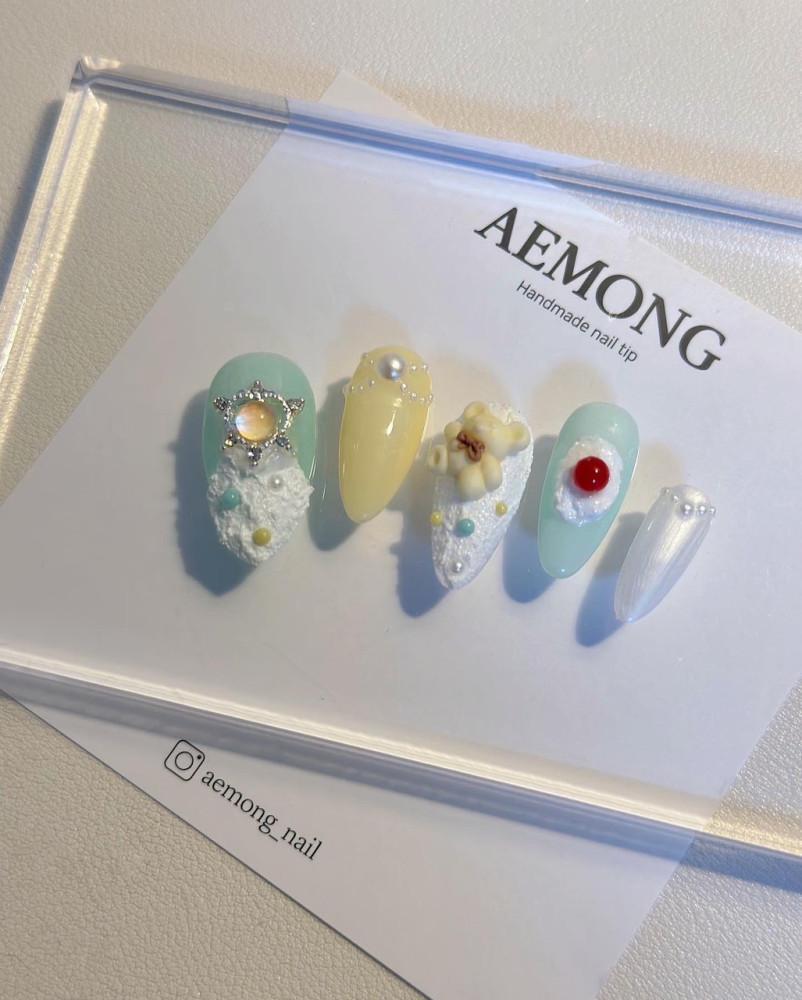 [여름맞이할인]티아라 레몬 생크림 케이크 네일팁