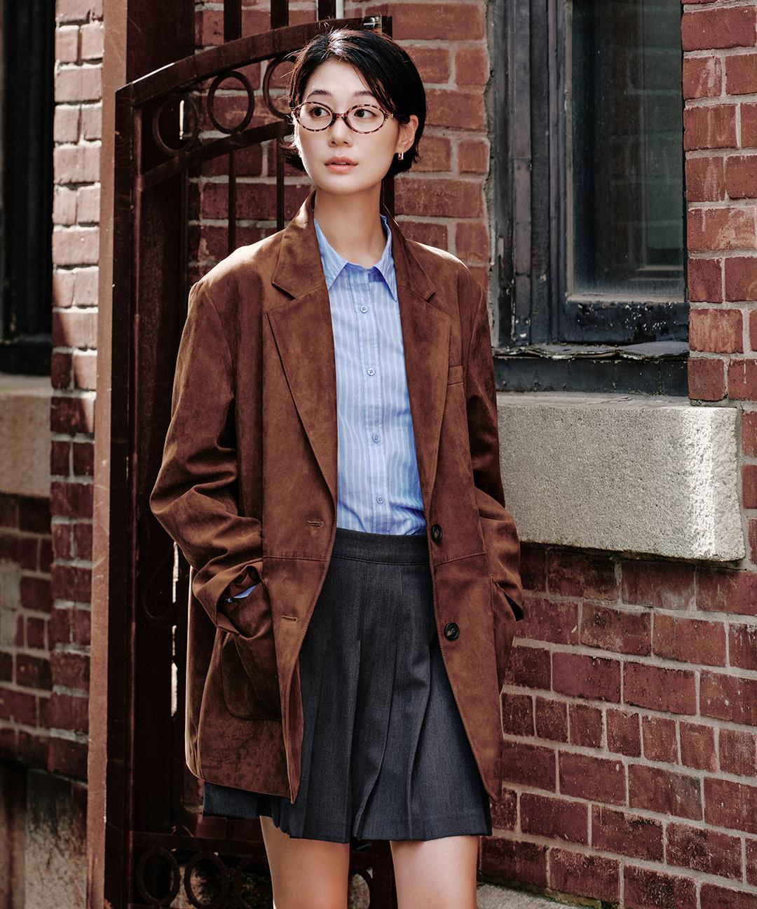 스파오 [묵화,미희PICK💖/단독컬러] [신세틱레더] 여성 스웨이드 테일러드 재킷_SPJLF49W16