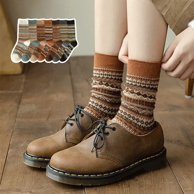 [2개 이상 할인] 보헤미안 도톰한 가을 겨울 에스닉 패턴 고급 니트 면 양말 7종