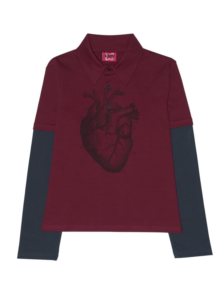 Heart PK layered long sleeve BURGUNDY