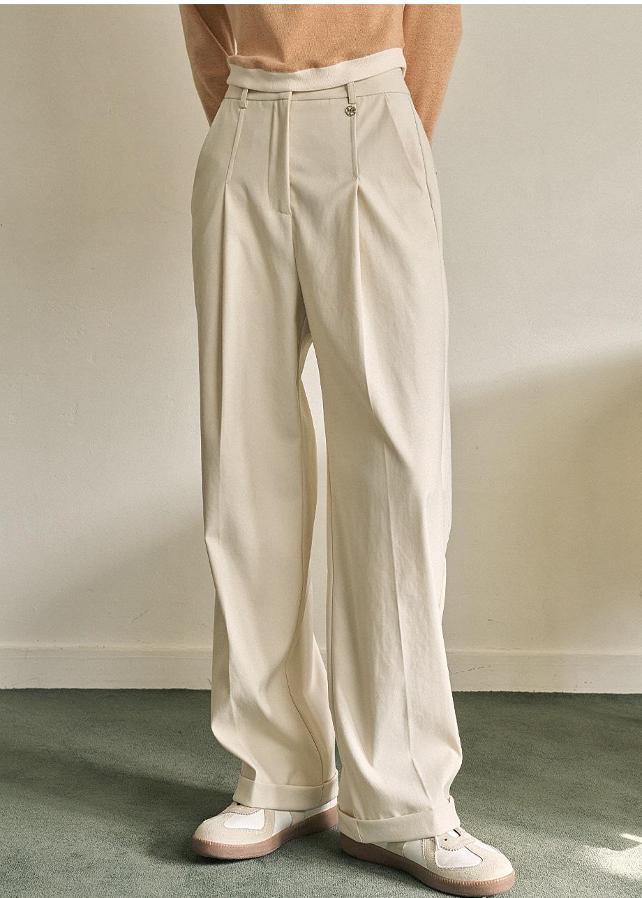 크로커스 원턱 롤업 슬랙스 크림 /   Crocus One-tuck Roll-up Slacks Cream