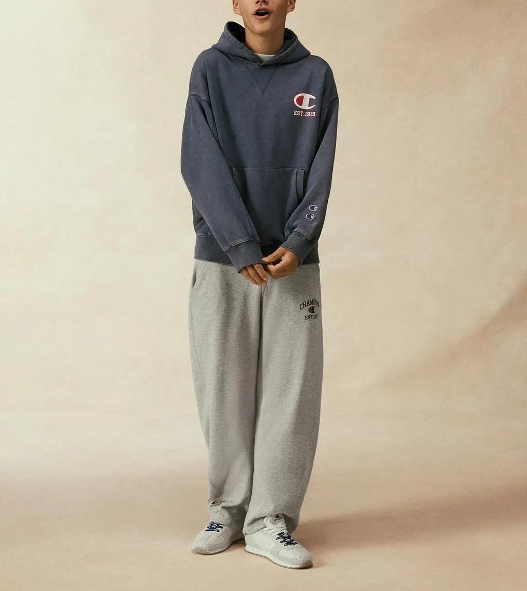 자라 X 챔피온 로고 워시드 이펙트 후드 티셔츠 라이트 블루 3854700406