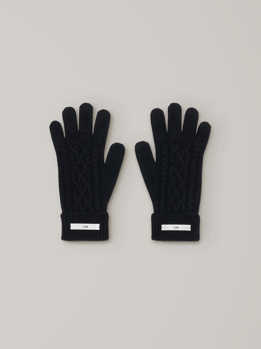 Cashmere Cable Gloves - Black