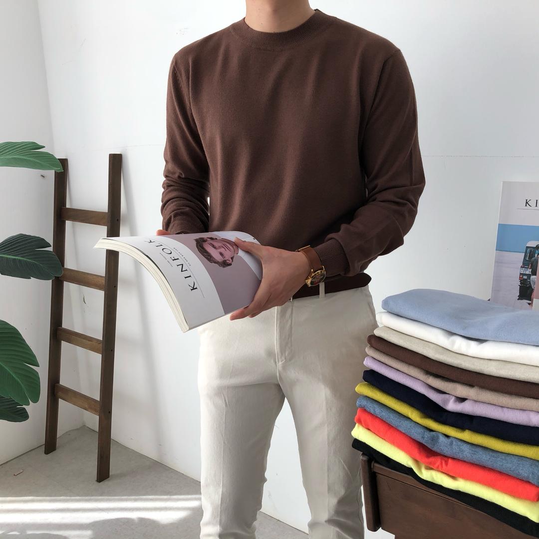 남자 니트 가을 라운드 부드러운 캐시 무지 스웨터 16컬러
