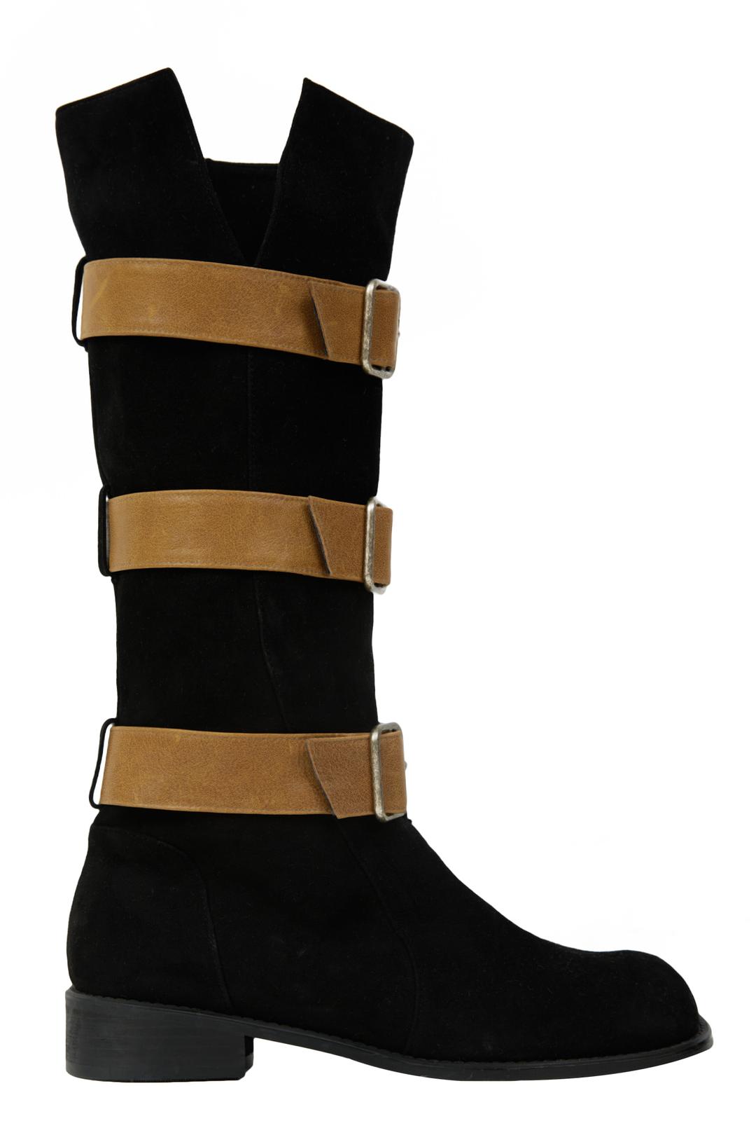 SLIT BELTED SUEDE BOOTS / BLACK