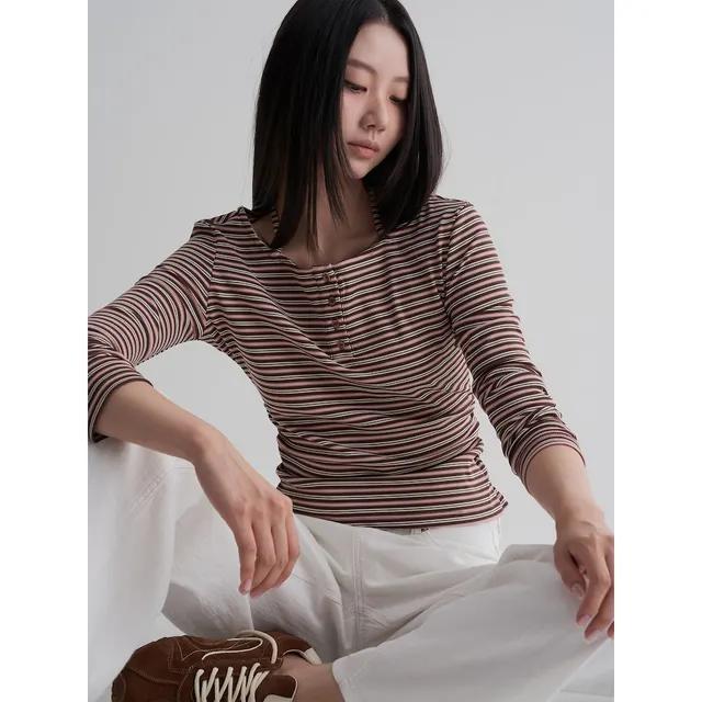 스트라이프 헨리넥 저지탑 핑크 (125941MQAX) 여성