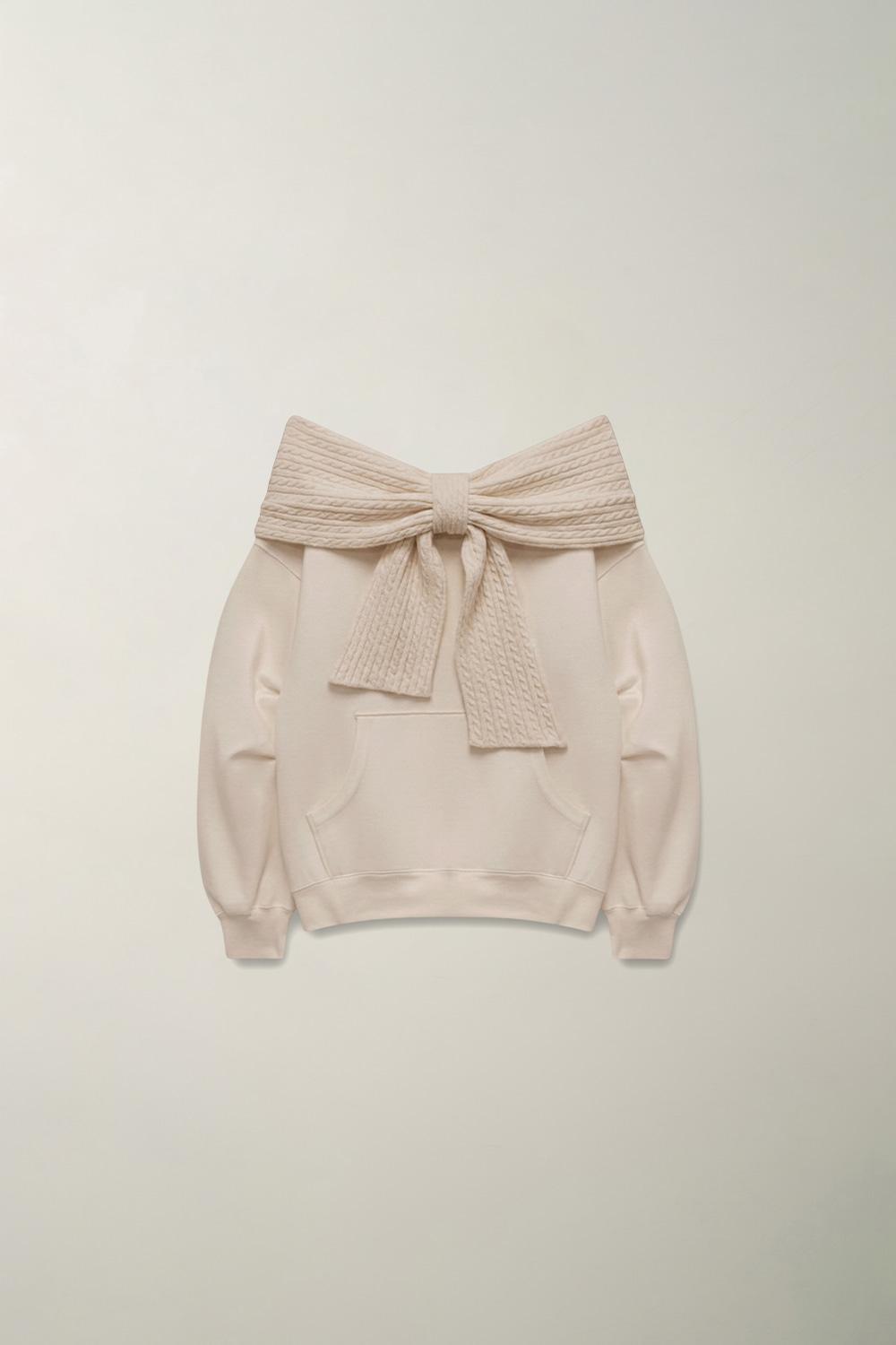 TWO-WAY RIBBON OFF SHOULDER HOODIE_TT5W203BE