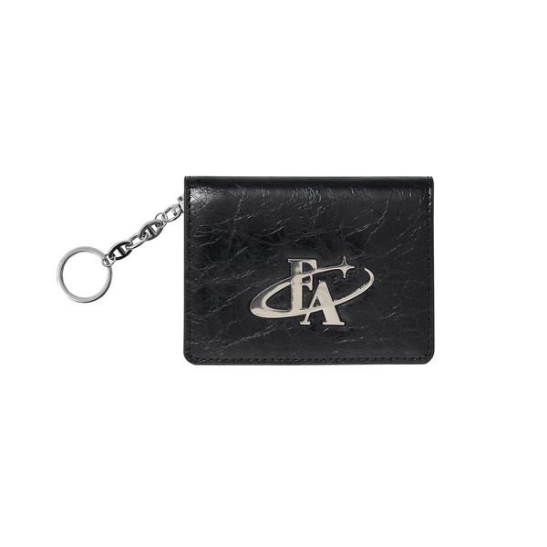 Metal logo flap card wallet Black