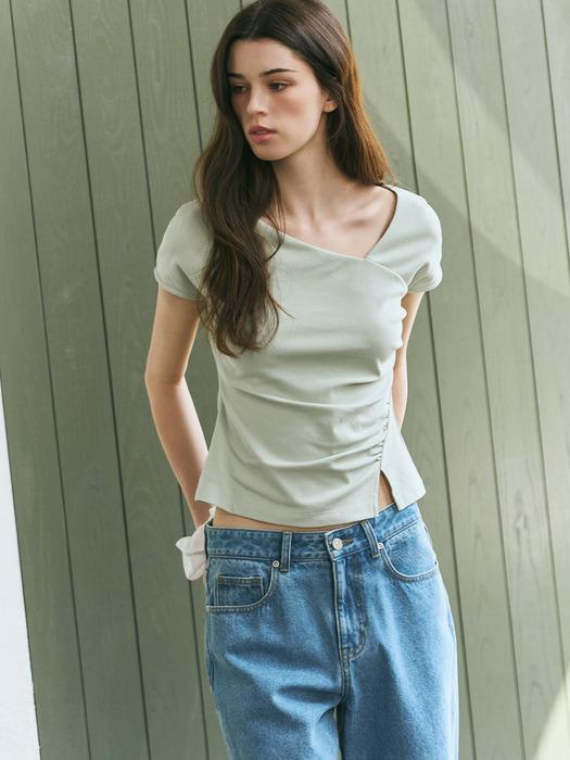 커브 셔링 턱 티셔츠 [4COLORS]