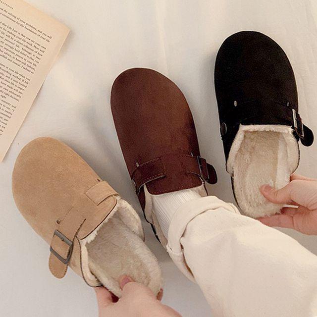 [남여공용/자체제작/당일배송]225-280웰슨 스웨이드 버클 양털 슬리퍼