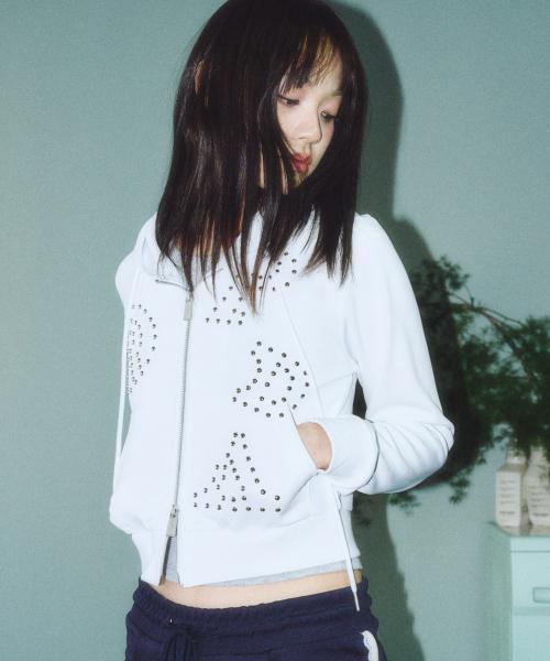 프렌다(PRENDA)  PRDA STUD LOGO HOOD ZIP-UP WHITE - 사이즈 & 후기 | 무신사