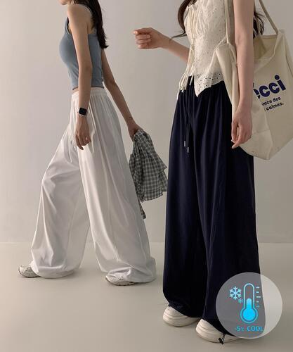 더핑크 [-5쿨링 냉장고바지/숏,롱/장마탬] 뉴브 밴딩 옆절개 썸머 와이드 쿨링 팬츠