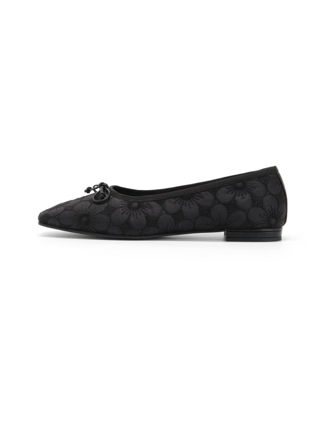 SQUARE TOE FLOWER FLAT, (BLACK)