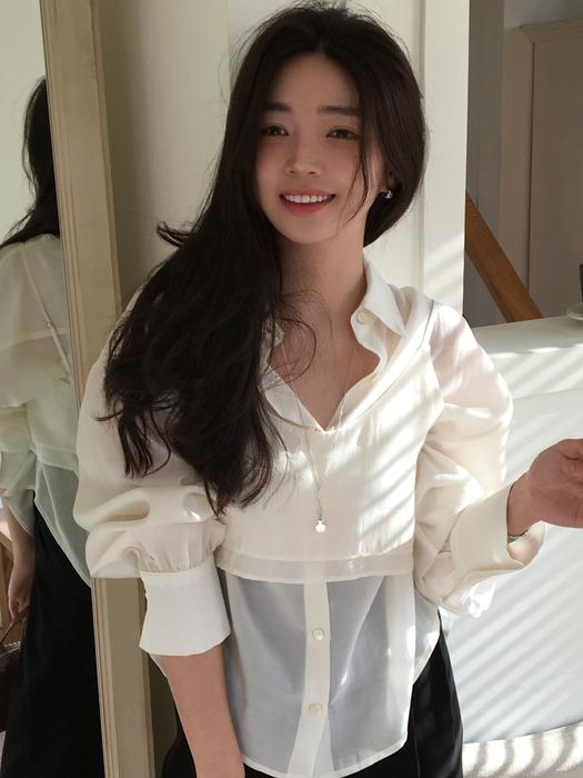 [세트] 롱 슬리브 쉬어 뷔스티에 블라우스 아이보리 VW569