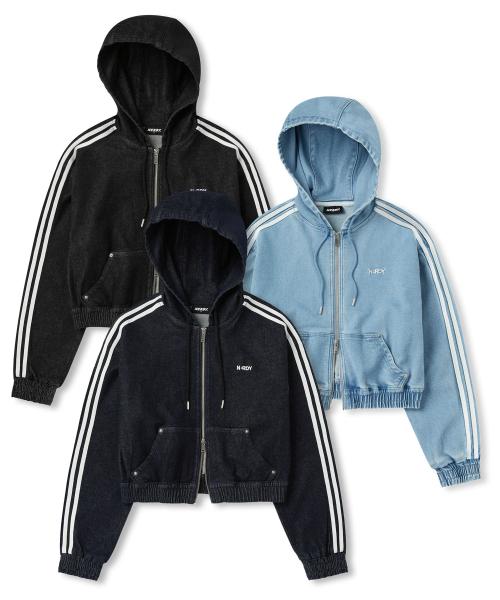 널디(NERDY)  우먼스 데님 후디 트랙 탑 (블랙/네이비/라이트블루) - 사이즈 & 후기 | 무신사