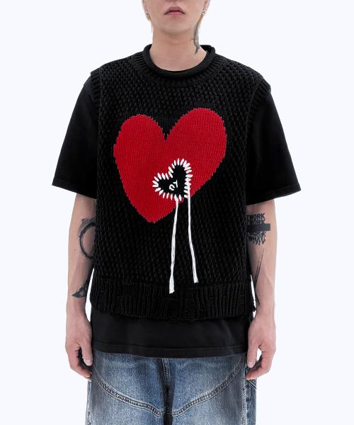 오와이(OY)  HEART STITCH KNIT VEST-BLACK - 사이즈 & 후기 | 무신사