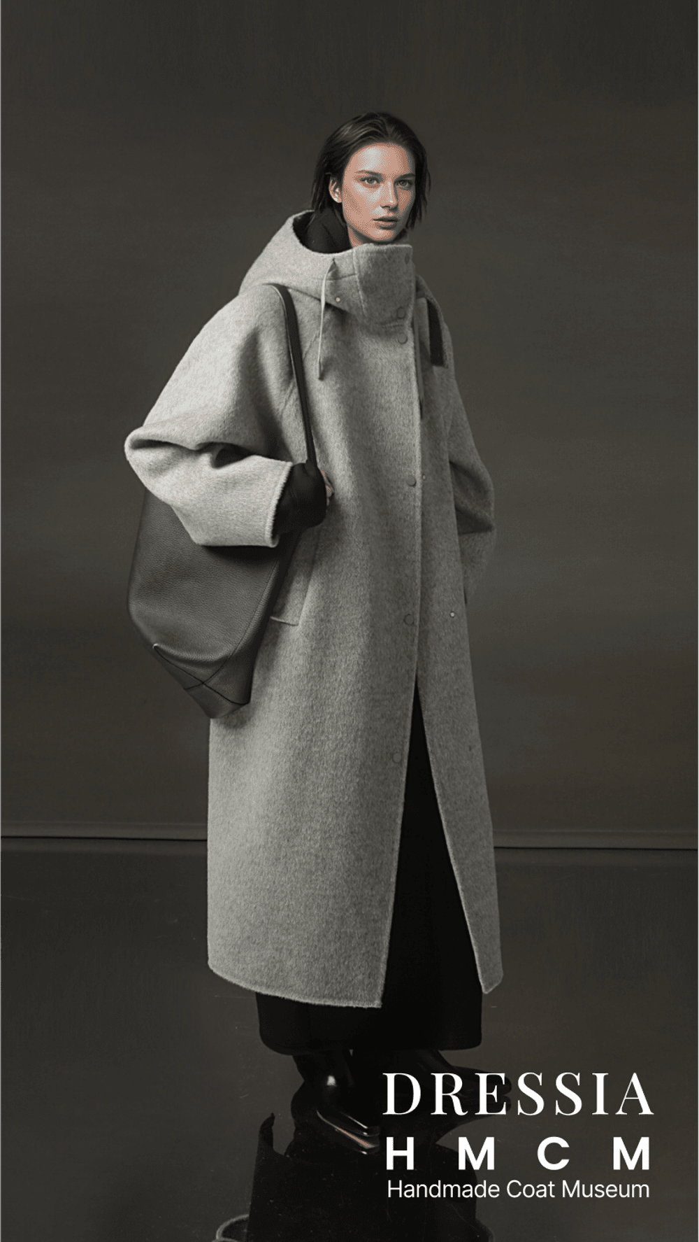 DRESSIA 프리미엄 후드 디자인 알파카 롱코트