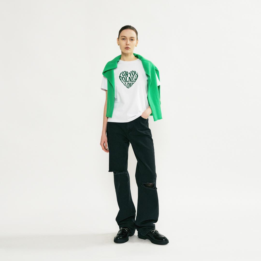폴뉴아 FOLNUA HEART T-shirt in Green