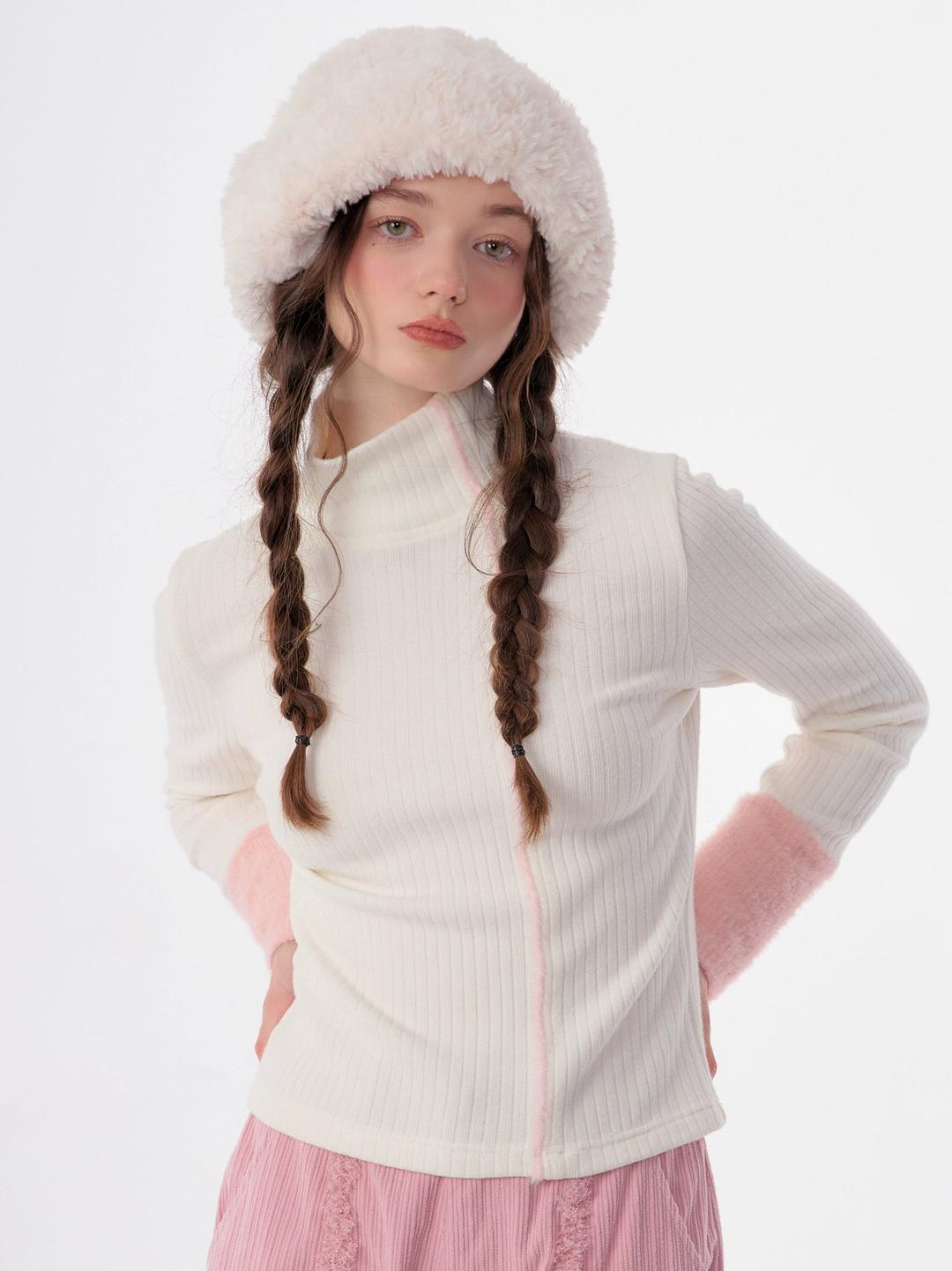 Sleeve Point Knit Tops ZZF0335 - white / M