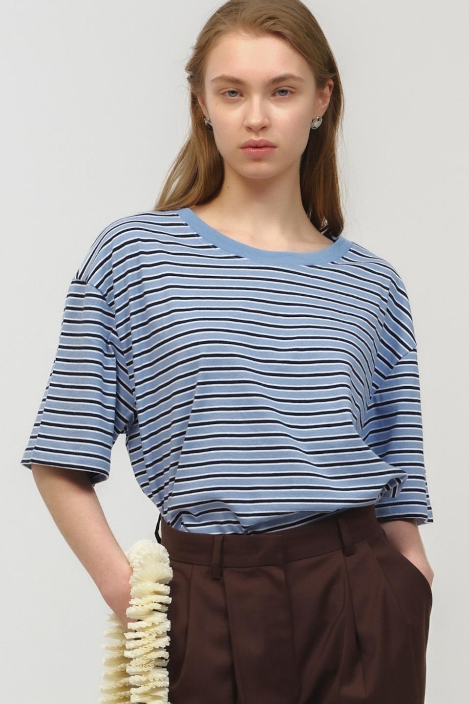 UNISEX, Stripe Oversized T-Shirt / Sky Blue
