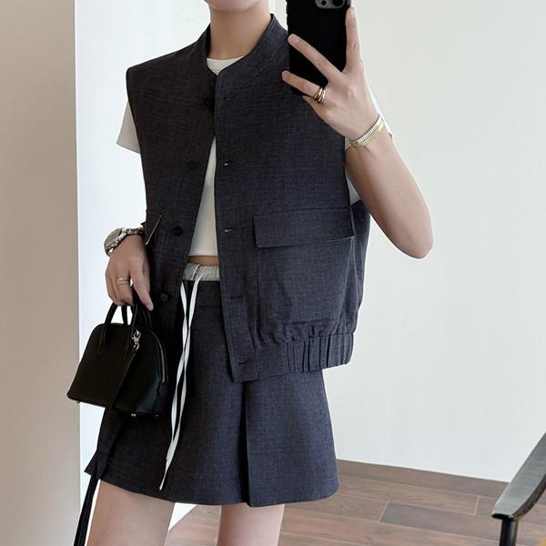 Twill Linen Vest & Skirt Casual Set-up
