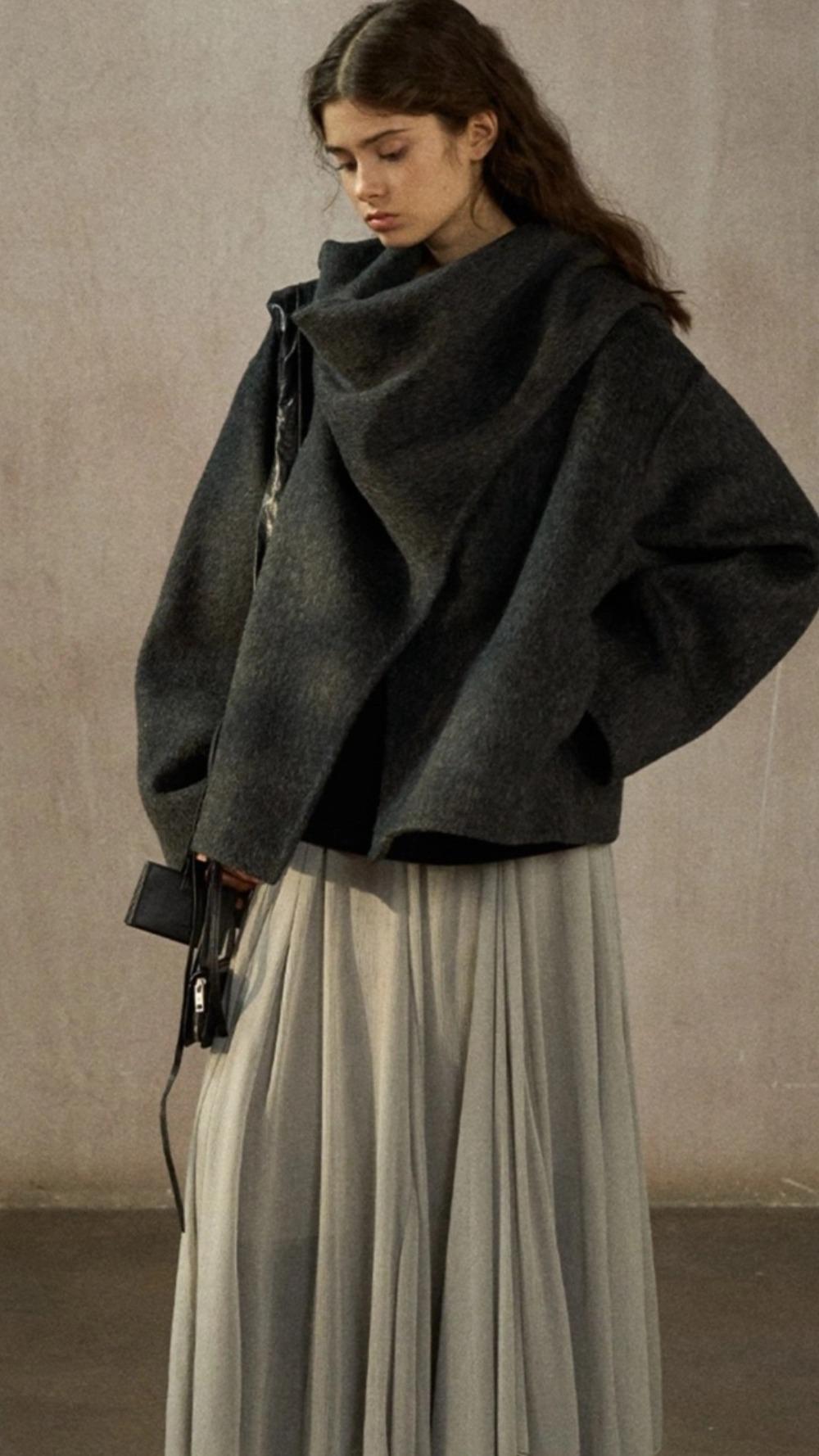 래빗 벨벳 워머 넥 핸드메이드 코트