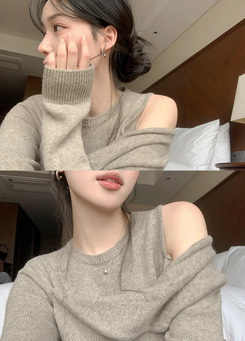 [데이트룩/꾸안꾸] 브리즈 꼬임 언발 오프 니트 (3colors) new