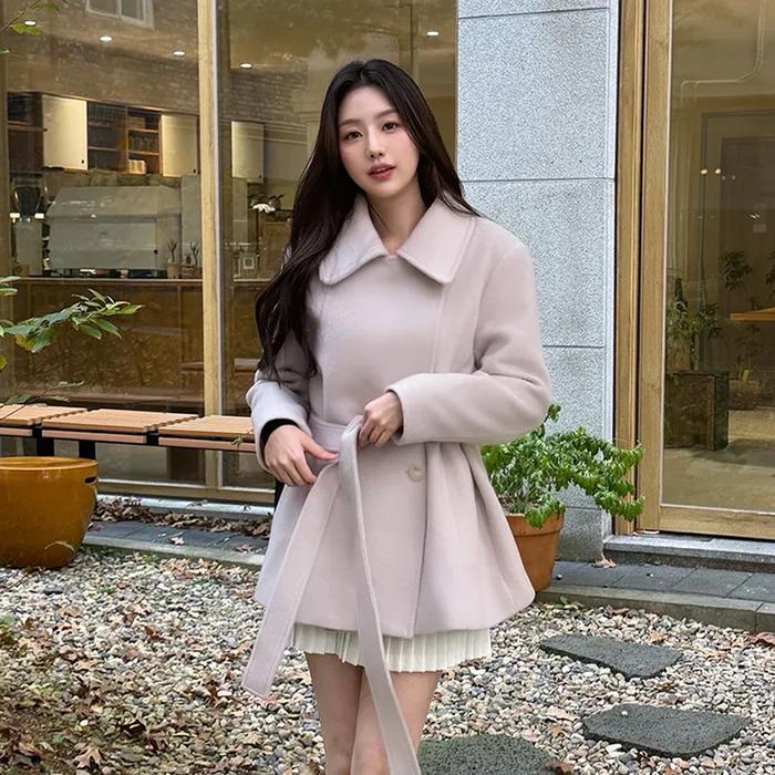 WIDE COLLAR WOOL SINGLE HALF COAT LILAC 와이드 카라 울 싱글 하프 코트 라일락