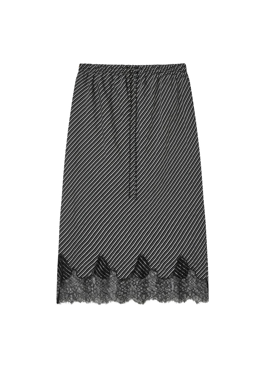스트라이프 레이스 스커트 - 블랙