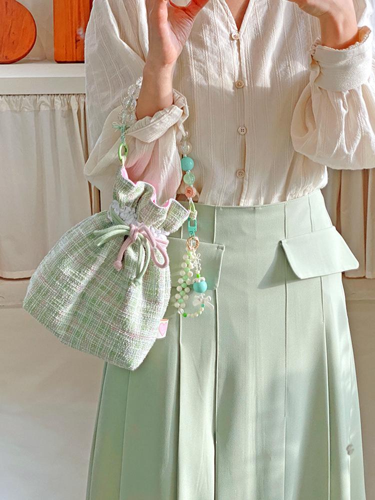 무니무니 러빈트위드 민트 구슬 미니백 자체제작 트위드 자카드 핸드메이드 패브릭가방