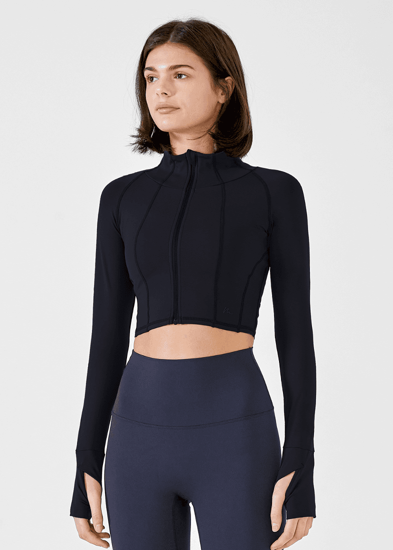 크롭 스포츠 자켓_네이비