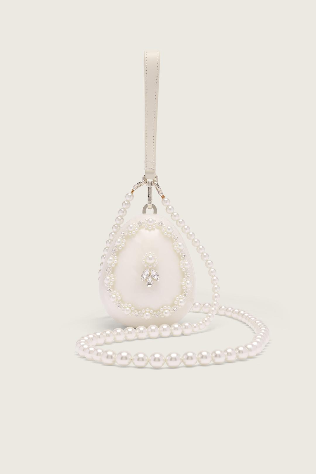 Embellished Micro Pearl Egg Bag - Pearl/Clear / OS