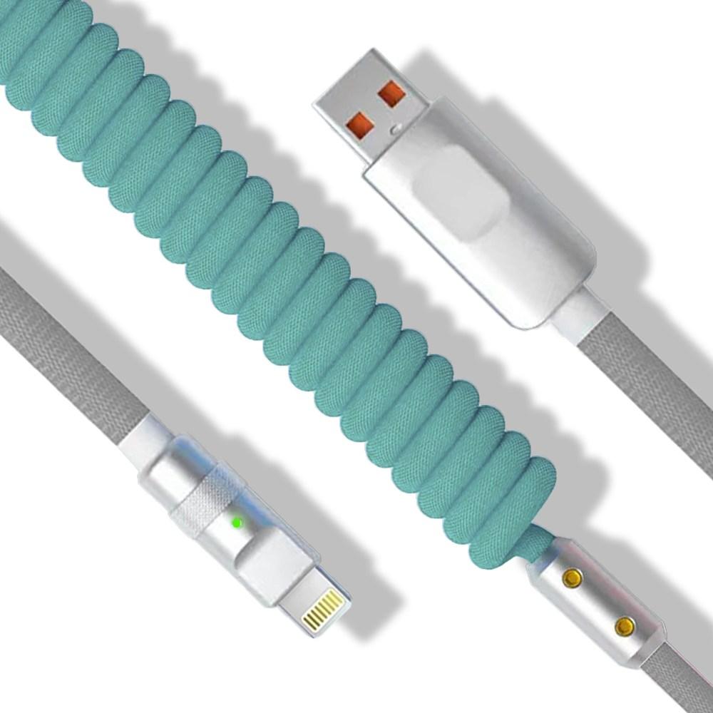 파카이 USB to LIGHTNING 컬러 스프링 항공 케이블 시리즈, 에메랄드&그레이, 1m, 1개