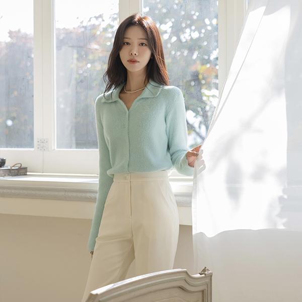 여리 카라넥 날개사 가디건 니트