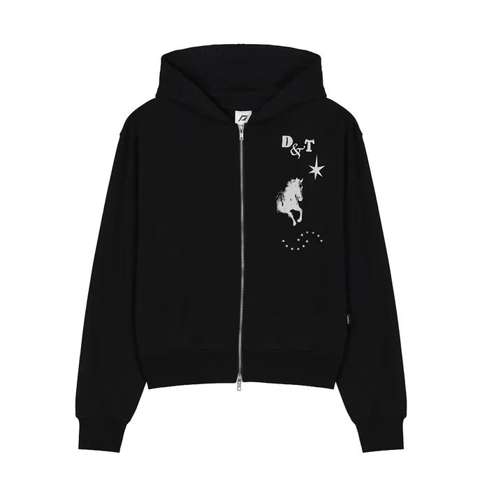 Midnight Horse Graphic Hoodie ZIP-UP_Black