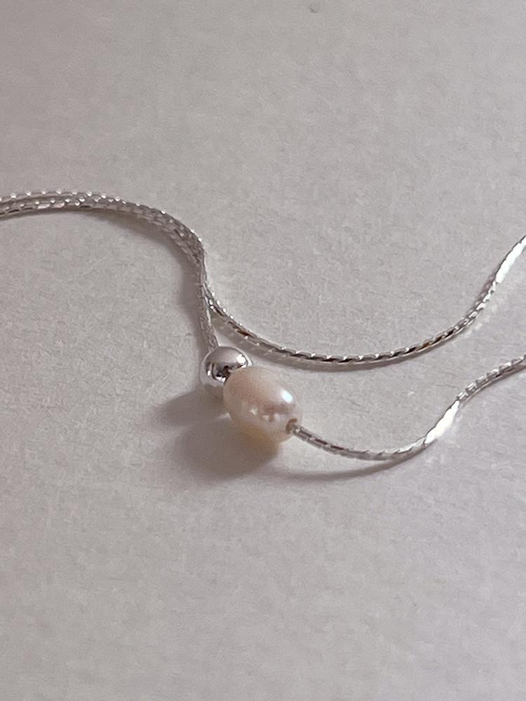 실버925 그레이스 담수진주 은볼 뱀줄 목걸이