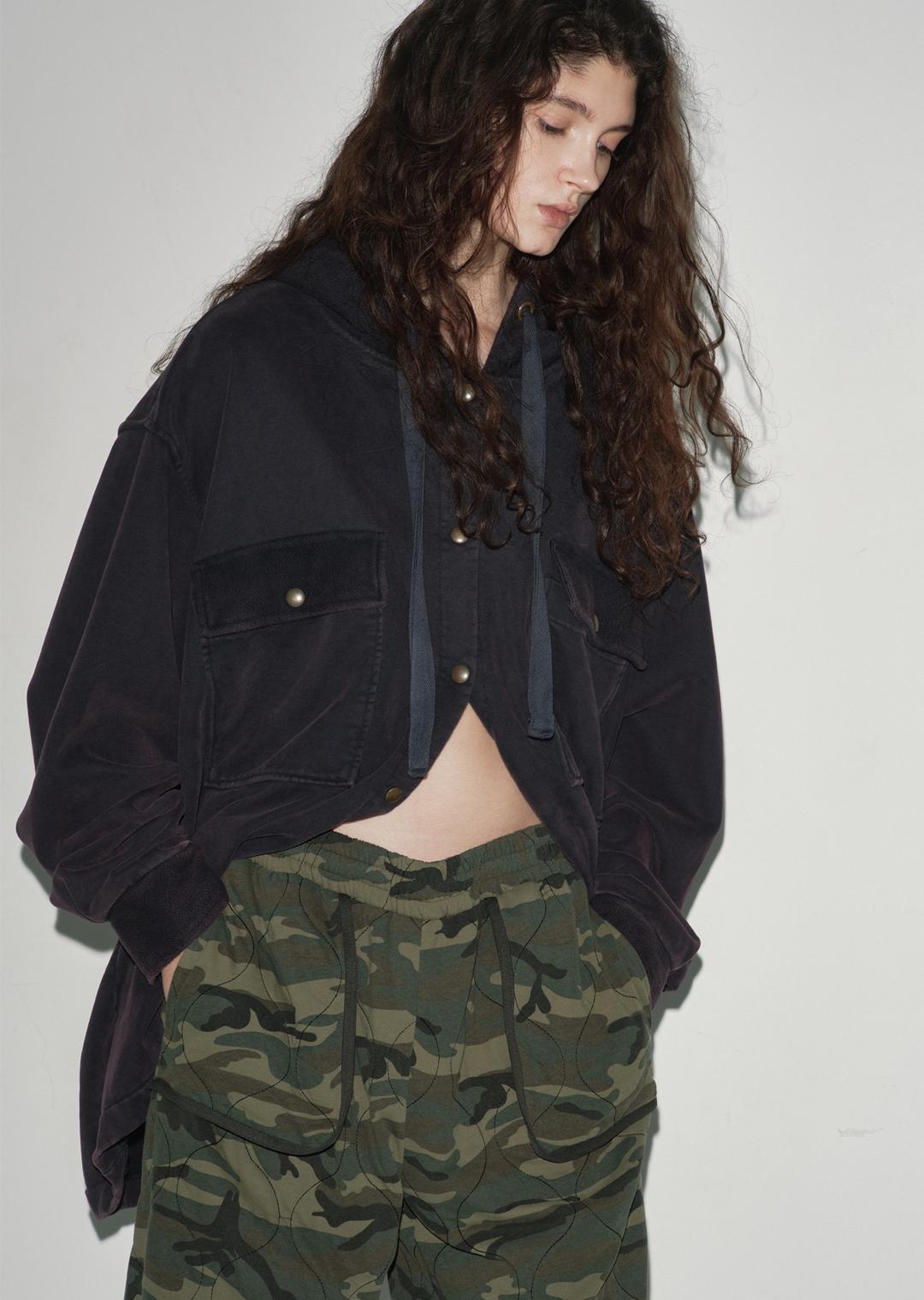 [12/12 Delivery] FADED JERSEY HOODIE SHIRT NAVY