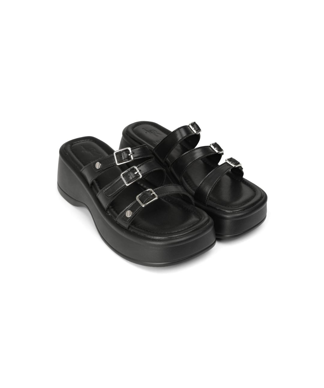 레더리 볼티드 버클 스트랩 샌들 [BLACK]