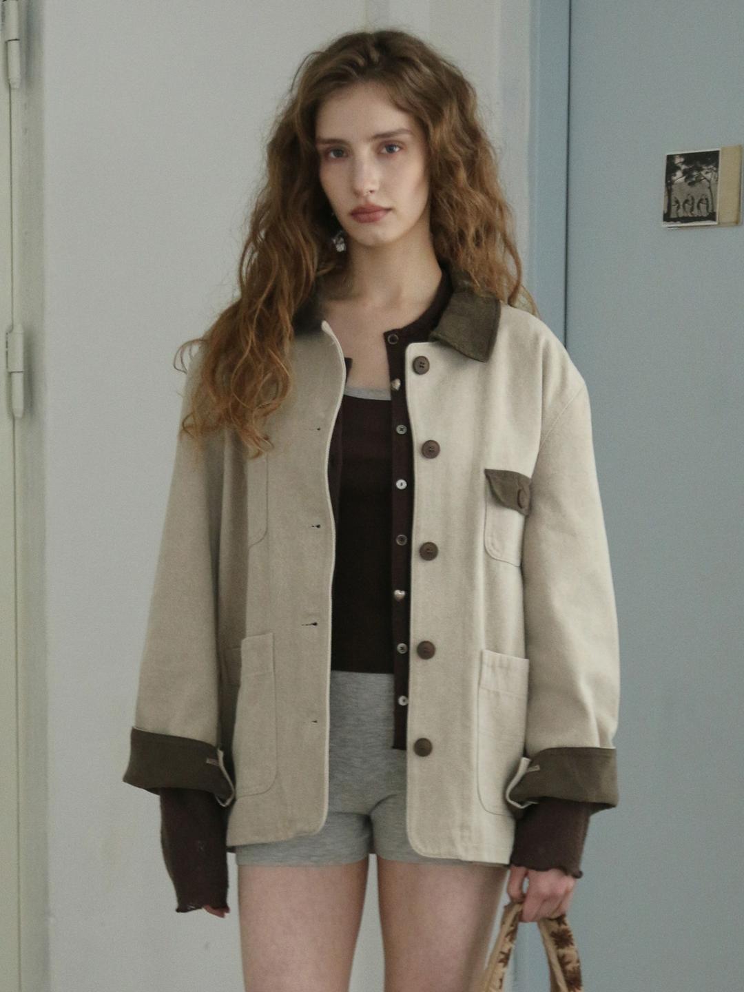 Round Pocket Work Jacket - Beige