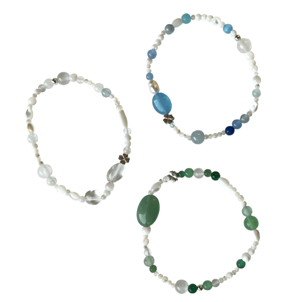 (Gomgom) Silver Clover Gemstone Bracelet