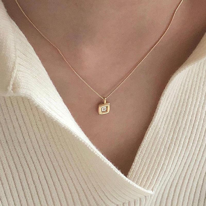 14k frame initial necklace