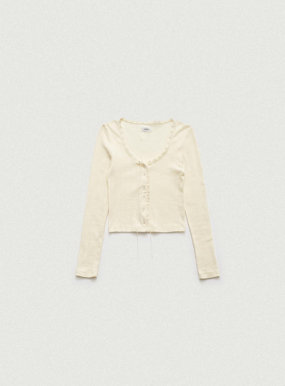 [3/10 14:00 KST OPEN] Yellow Ravioli Lace-Trim Button-Up Top