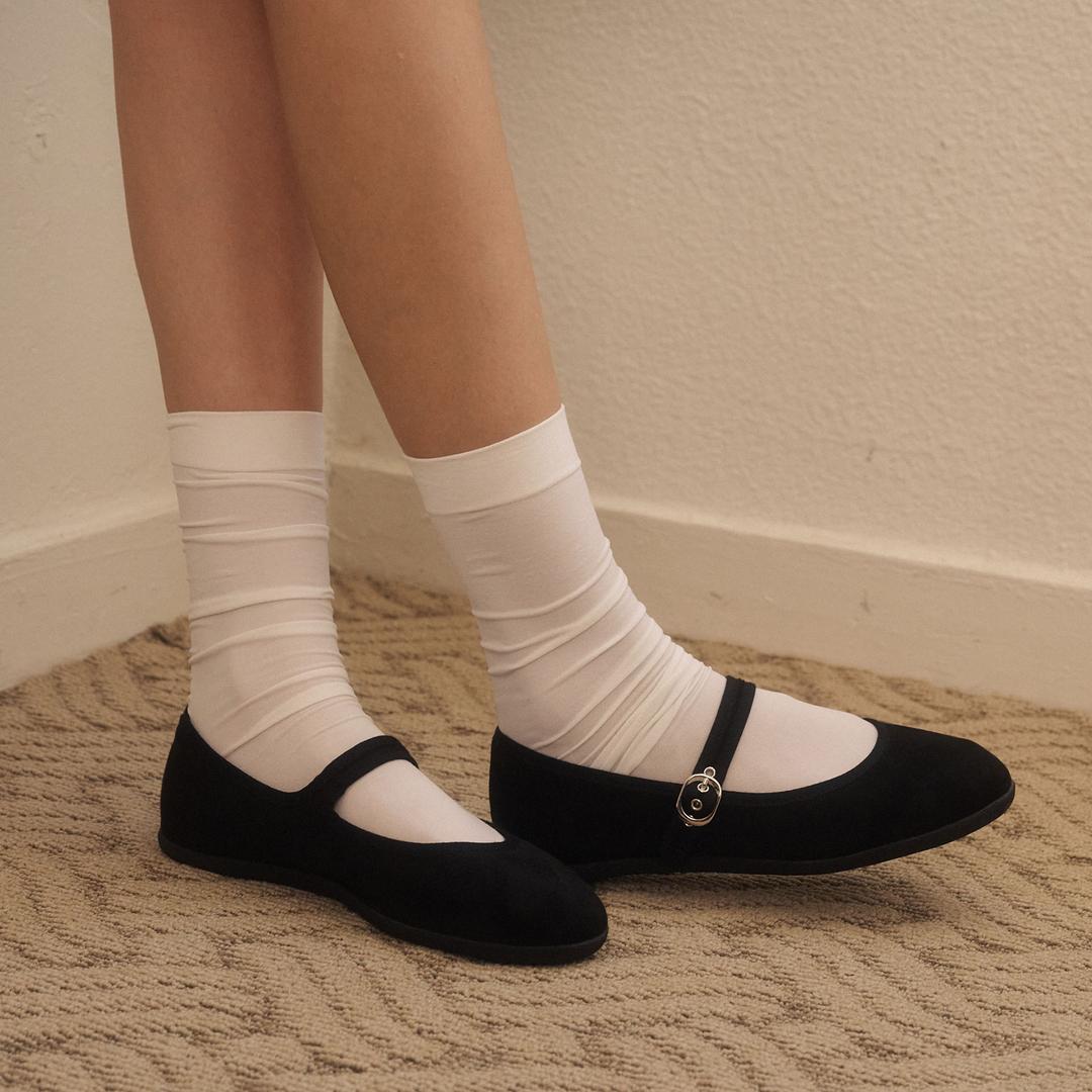 솔트앤초콜릿 (샤틴안감/기모안감) 라운드 토 메리제인 플랫 (1cm/4colors+3colors)