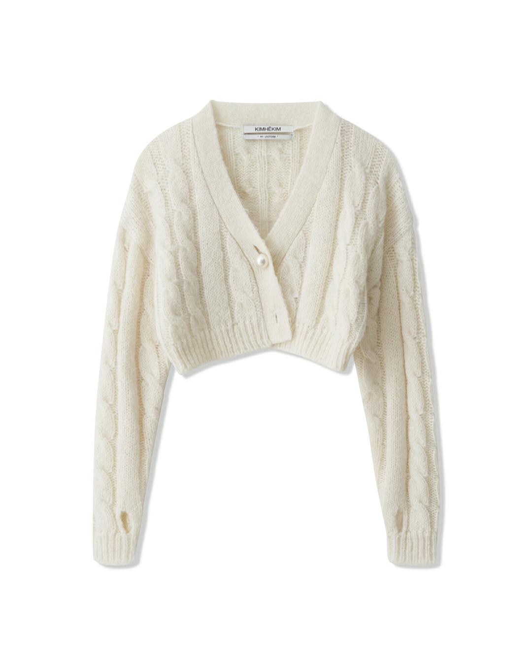 Pearl Button Cropped Mohair-Alpaca Cardigan (Ivory)