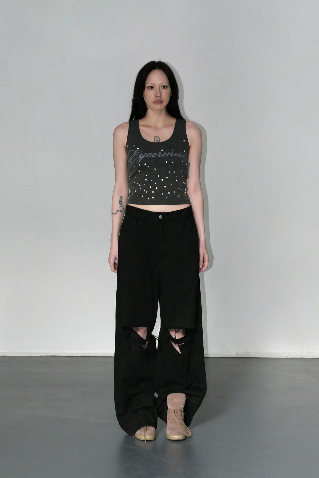 Crystal Beads Tank Top - Charcoal