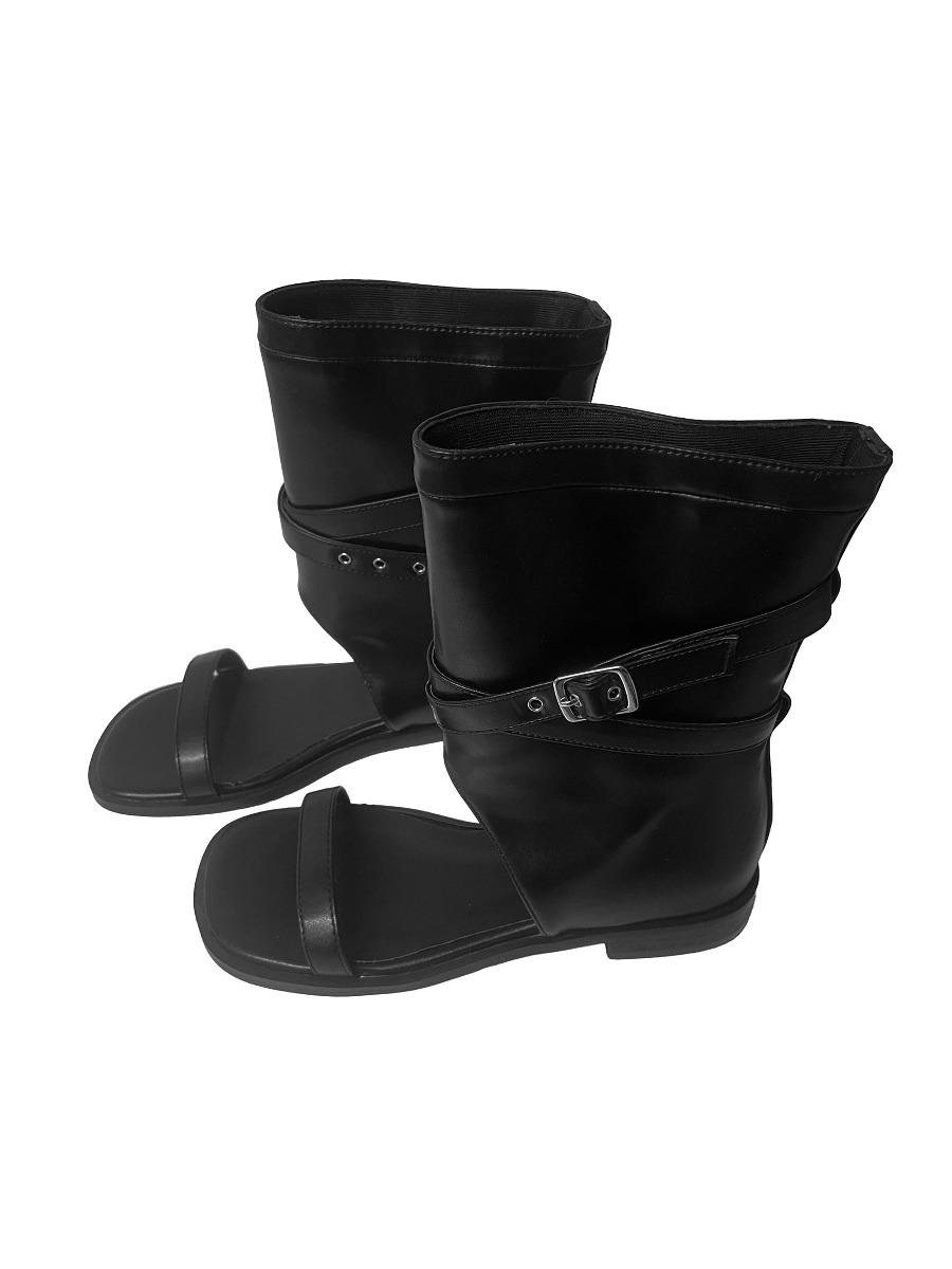 grass mid open toe boots