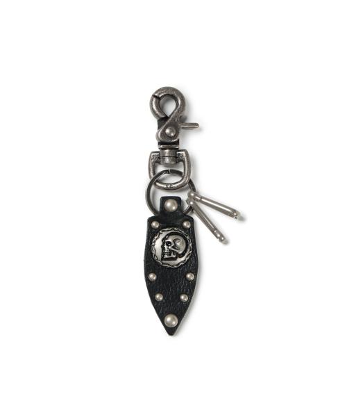 Skull Studded Leather Keyring (Black)
